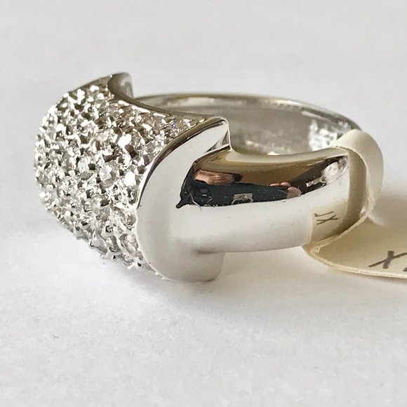 Vintage Silver Art Deco Crystal Cocktail Ring Size 9 Camilla Lucia Plated - Picture 6 of 11